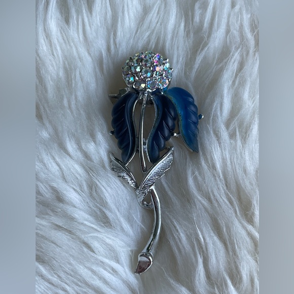 Rare Vintage 1960s AB Rhinestone & Thermoset Flower Brooch Unsigned Lisner - Picture 8 of 8